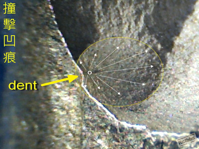 fatigue origin resulted from a dent.