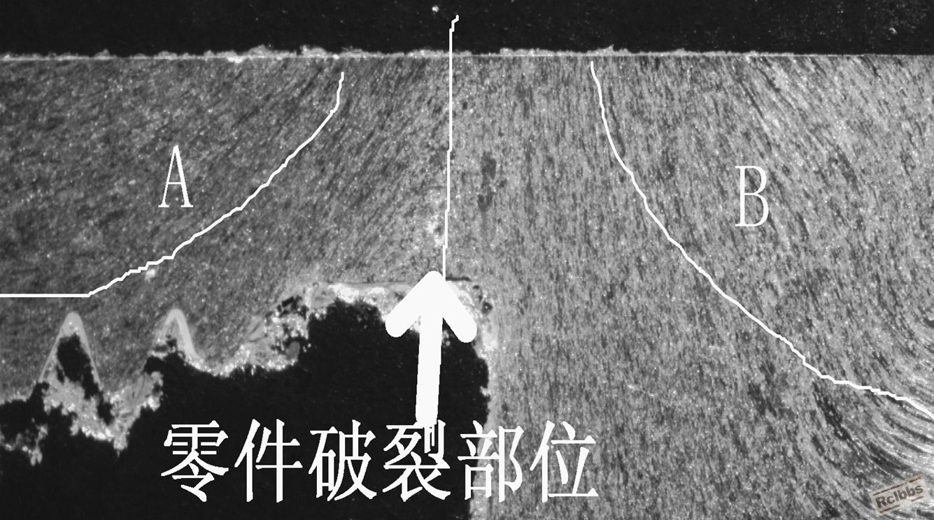 零件低倍试验照片：流线分布